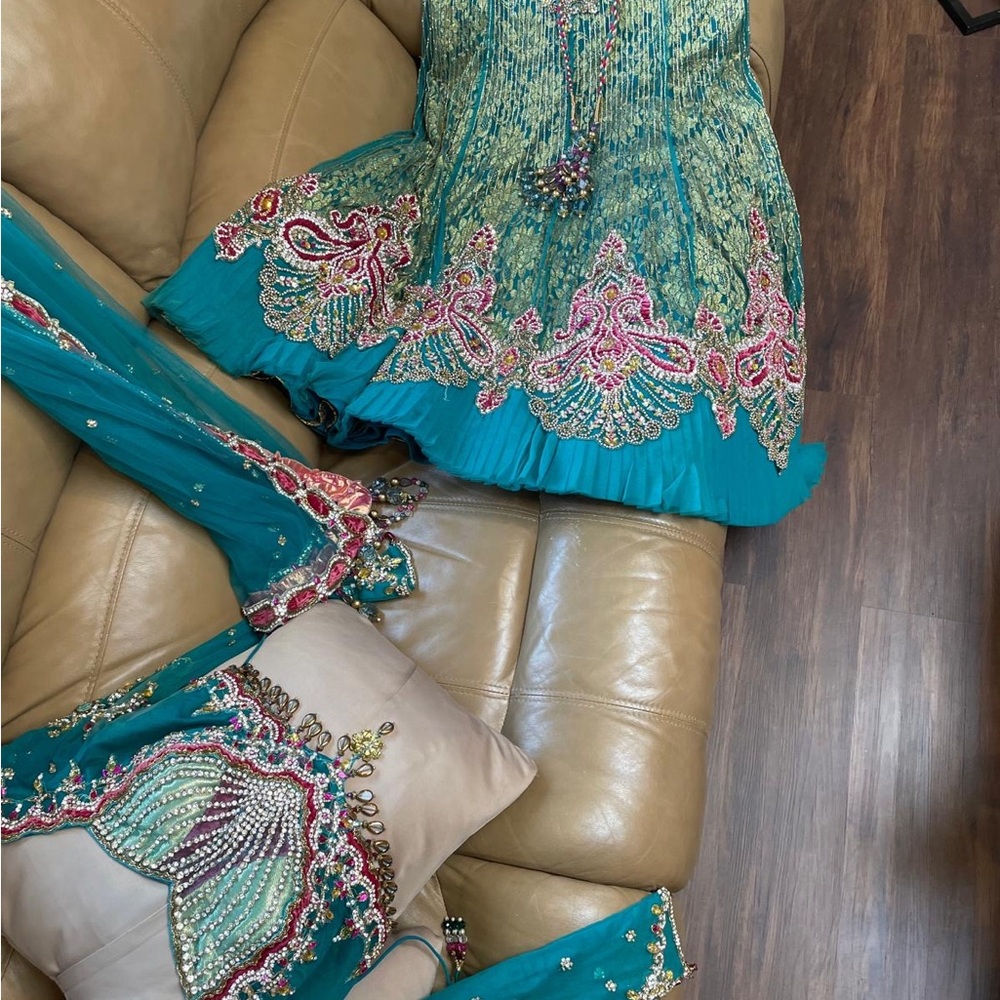 Embellished Teal and Pink Top Lengha - Picture 11 of 13